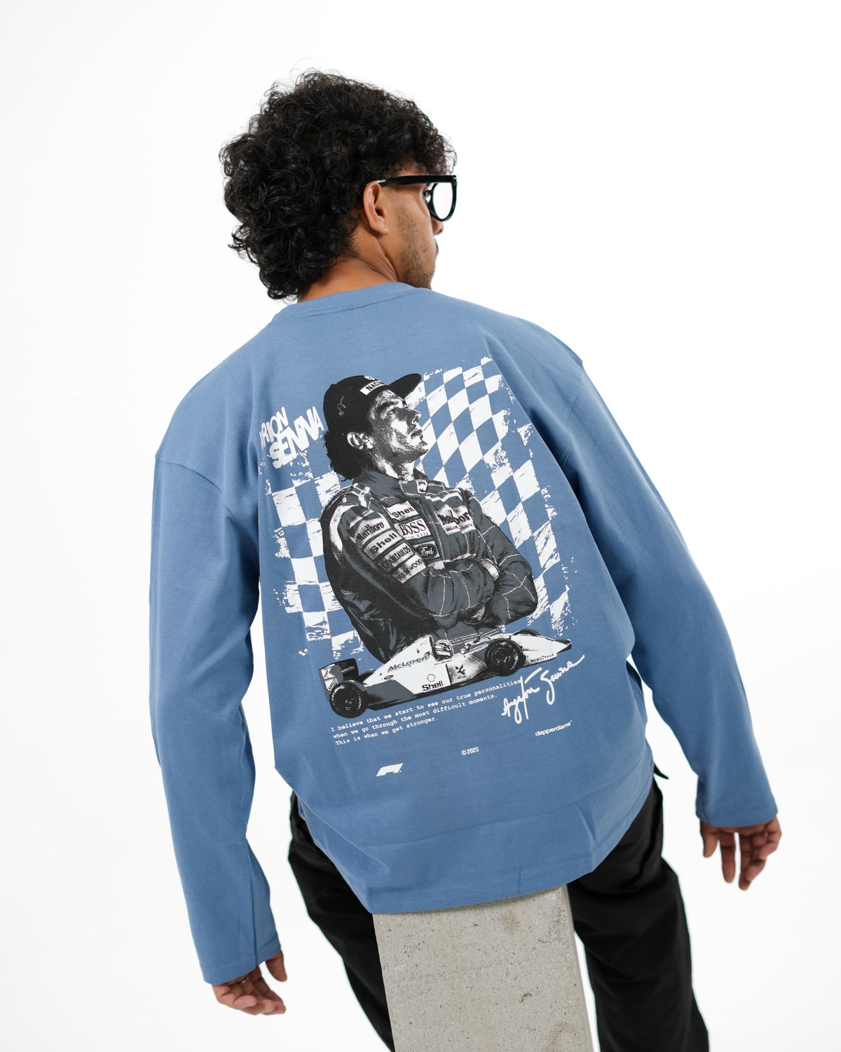 DapperDame blue racing graphic long sleeve tee - back