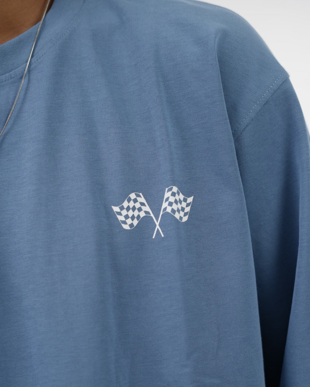 DapperDame blue racing graphic long sleeve tee - chest detail