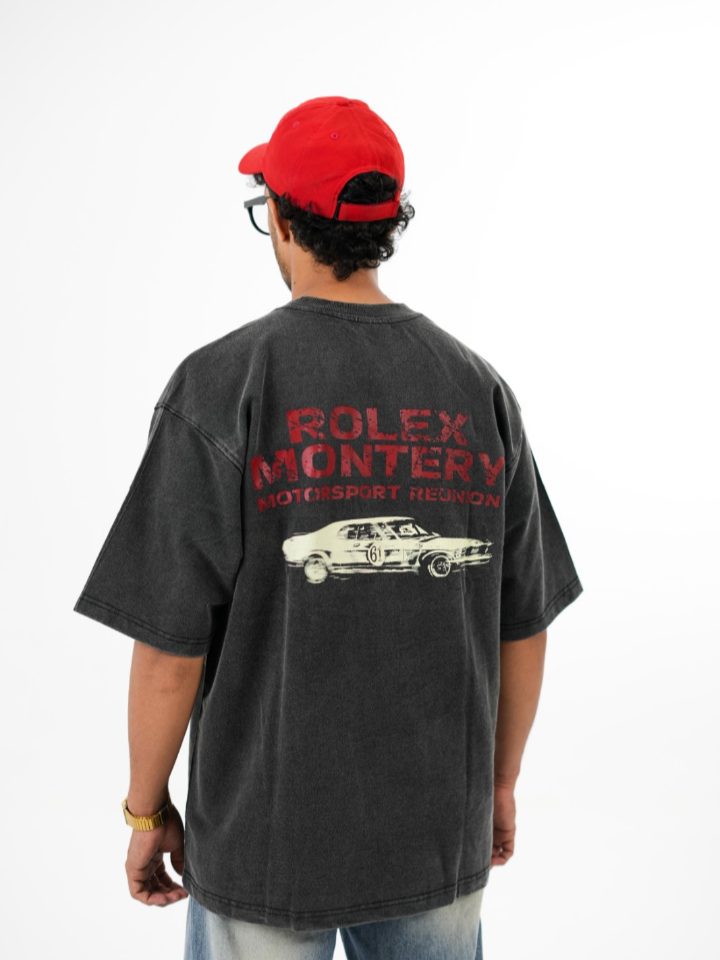 dapperdame™ Charcoal Motorsport Graphic Oversized Tee