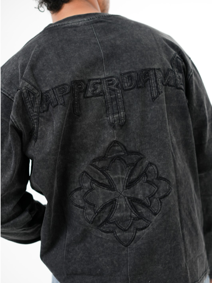 dapperdame™ Washed Black Textured Long Sleeve Tee