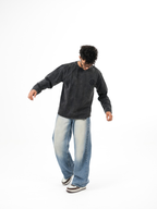 dapperdame™ Washed Black Textured Long Sleeve Tee