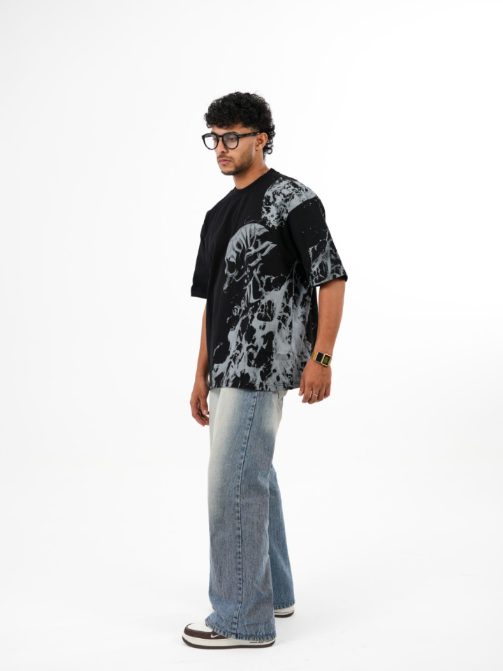 dapperdame™ Black Abstract Graphic Oversized Tee