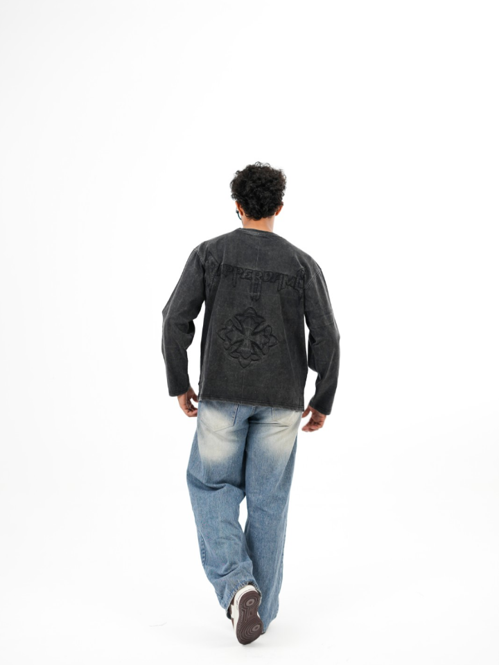 dapperdame™ Washed Black Textured Long Sleeve Tee