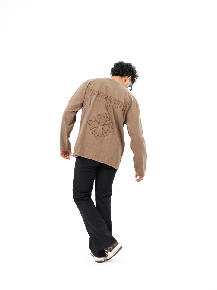 dapperdame™ Brown Textured Long Sleeve Tee