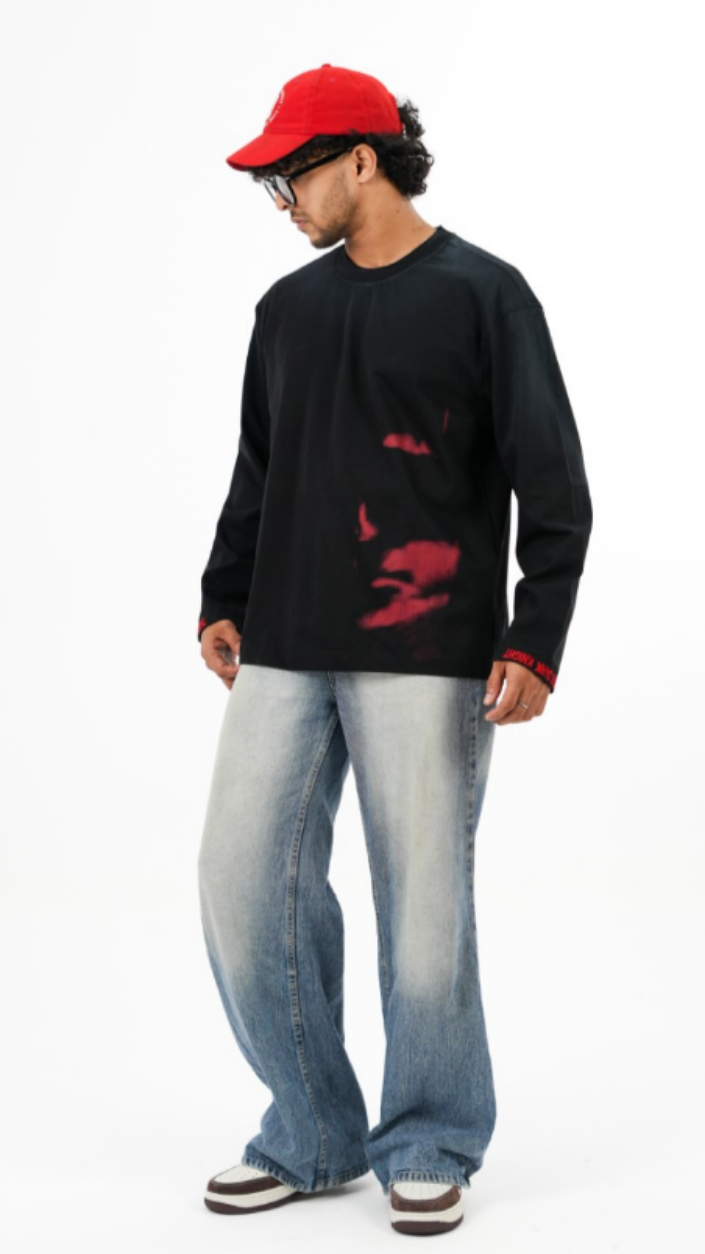 dapperdame™ Black Graphic Long Sleeve Tee