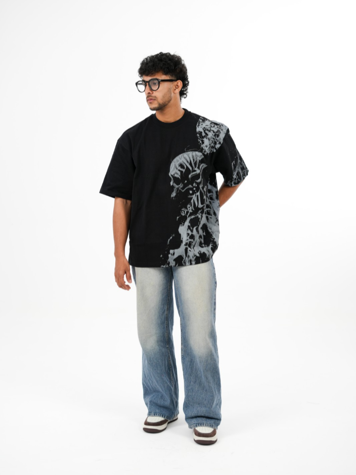 dapperdame™ Black Abstract Graphic Oversized Tee